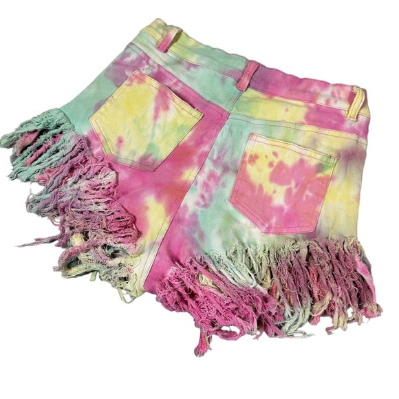 Daisy Denim Micro Shorts Stretchy Size S Fringe Colorful Hot Pants - Picture 3 of 7